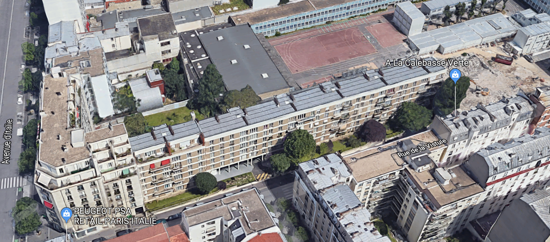Vue satellite de la résidence Paris Habitat, 20 rue de la Vistule à Paris