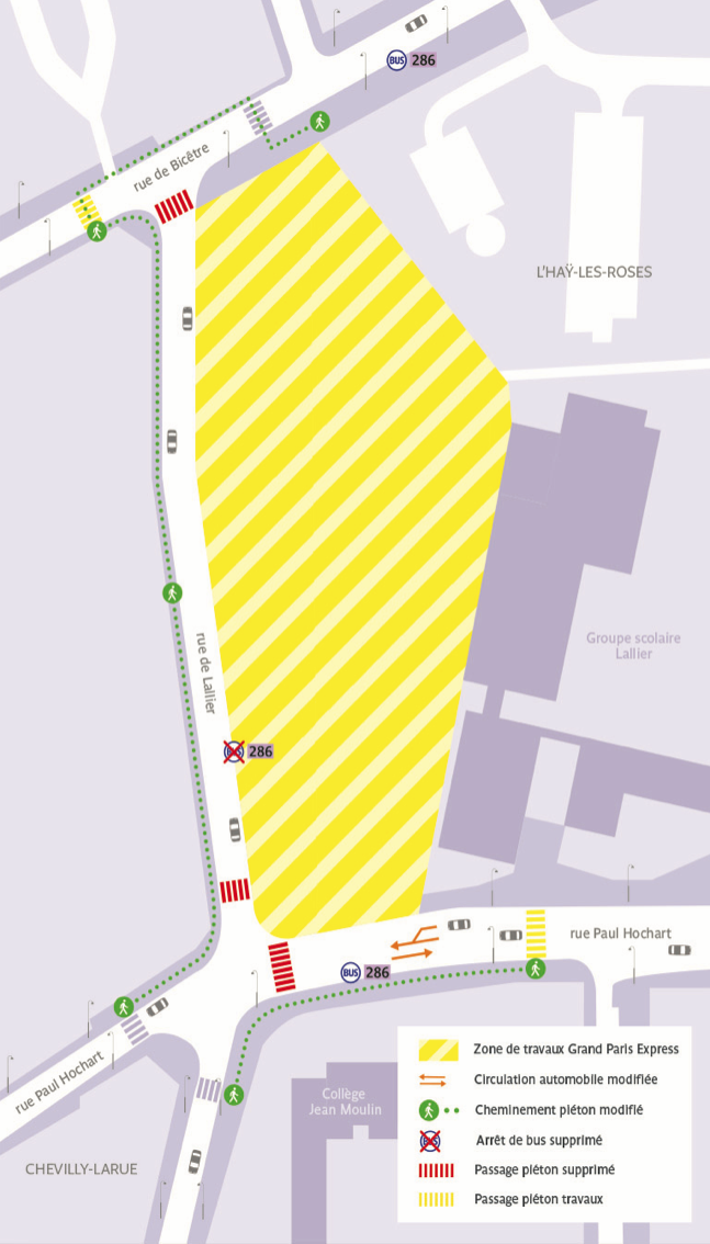 Plan de quartier des circulations modifiées du 23 au 27 avril pour la préparation du chantier de la gare Chevilly Trois-Communes