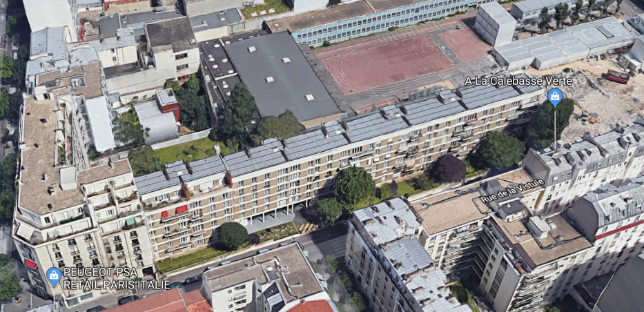 Vue satellite de la résidence Paris Habitat, 20 rue de la Vistule à Paris