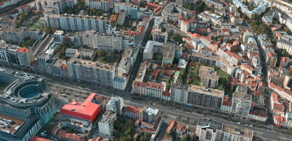 Vue aérienne de la rue de la Convention et de l'avenue de Fontainebleau concernées par les modifications de circulation